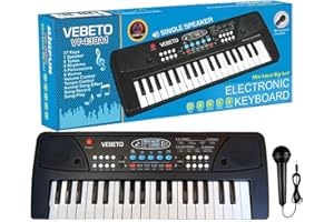 VEBETO Kids Piano Keyboard with Mic (1 Year Warranty) 37 Keys 8 Rhythms 8 Tones 6 Demos Portable Electronic Keyboard Toy Beginners Educational Songs Recording Musical Toys 2 3 4 5 Years Boys Girls