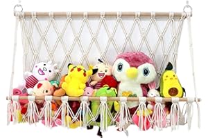 Pomurom Jouet Hamac pour Animaux en Peluche, 100cm Rangement en Maille Boho Macrame Suspendu au Mur pour Jouet en Peluche, Organisateur Jouets pour Chambre à Coucher d'enfant Salle Jeux