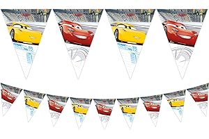 Procos 87805 - Flaggenbanner Cars, mit 9 Wimpeln, Hängedekoration, Kindergeburtstag