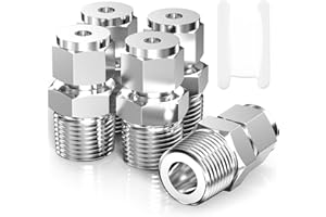 TAISHER 5PCS 304 Stainless Steel Compression Tube Pipe Fitting Connector, 4mm Tube OD x 1/4" BSP Male Straight Adapter