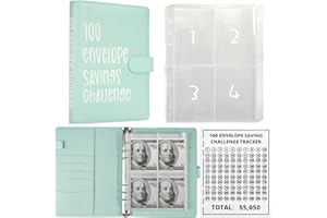 LANBOUY 100 Umschläge Geld sparen Herausforderung Binder Budget Planner, Budget Book mit Cash Envelopes Savings Challenge, 52 Wochen Geld sparen Herausforderung Binder, 4 Umschläge pro Seite, insgesamt 25