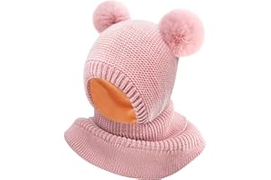 YMIFEEY Kinder Schlupfmütze Mädchen Jungen Schalmütze Fleece Gefüttert Strickmütze Mit Bommel Niedliche Winter Warm Beanie Mütze Kindermütze Bommelmütze Loop Schals für Kleinkind Kinder 2-6 Jahre Alt