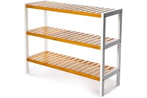 Vencier Bamboo Shoe Rack Natural – Easy Assembly & Strong Design Stand Shelf Organizer Ideal for Corridor, Bedroom, Bathroom, Hallway & Small Spaces, Large Capacity (Natural/White, 3 Tier)