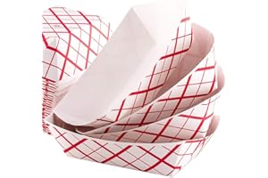 AATRAAY 50PCS Paper Food Trays Disposable Greaseproof Paper Food Tray for Hot Dogs Ice Cream Popcorn and Nachos (Red white S)