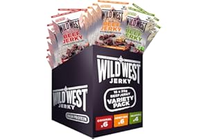 Wild West Beef Jerky, 16x25g Mix Box Bœuf séché, 6x Original, 4x Honey BBQ, 4x Jalapeno, high Protein Viande séchée, Beef Jerky Snack protéiné