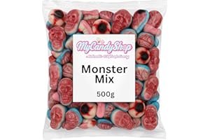 MyCandyShop Halloween Jelly Sweets 500g - Monster Mix - Spooky Trick or Treat Candy with Jelly Brains, Skulls, Eyeballs, Teeth & More - Random Assorted Halloween Sweets Selection for Parties