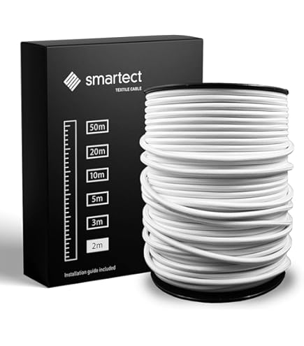 Cavo Tessile Trecciato LUMI&Egrave;RE 3x0,75mm Per Luci - Bianco Opaco, 5 Metri Con Terra