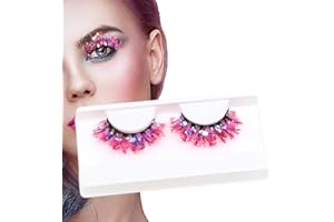 HUYERUIE 1 Paar bunte Wimpern – Russische Streifen gefälschte Wimpern | Glitzernde bunte Wimpern mit Pailletten | Weihnachtswimpern, dramatische glänzende dekorative Wimpern für Bühnenpartys für Make-up für