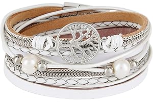 StarAppeal Armband Wickelarmband mit Perlen, Ketten, Flechtelement und Lebensbaum Anhänger, Magnetverschluss Silber, Damen Armband