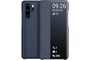 KANSI kompatibel mit Huawei P30 Pro Hülle, Smart View Flip Hülle + Schutzfolie - Navy