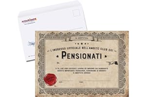 Auguriando Biglietto Auguri Pensionato Pensionata Pensione idea Regalo Pensionamento simpatico Gadget per la festa del neo-pensionato biglietti auguri umoristici (Attestato)