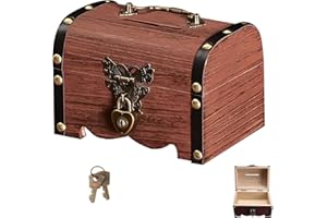 DYOUEN Vintage Wooden Treasure Chest Money Box with Key Small Treasure Chests with Lock, Chest for Storage and Decoration for Children's Birthday Party Treasure Hunt
