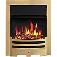 FLAMEKO Verona 16’’ Fireplace Insert, 2000W Heater, Brass Trim with Spacer, Bauhaus Fret, 9 Colour Flame Effect, Remote Control