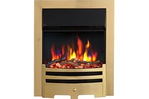 FLAMEKO Verona 16’’ Fireplace Insert, 2000W Heater, Brass Trim, Bauhaus Fret, 9 Colour Flame Effect, Remote Control