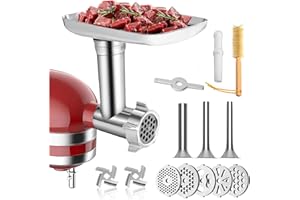 ‎HOMGEN HOMGEN Fleischwolf Aufsatz für Kitchenaid Fleischwolf Edelstahl Zubehör mit 3 Wurstfüllhörner 2 Schleifklingen 5 Mahlscheibe für KitchenAid Zubehör