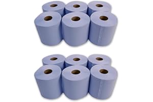 KAPCO 12 Value Blue Centrefeed Rolls | 2-Ply Embossed Paper Tissue Roll | Absorbent Hygienic Surface Wipes Ideal for Kitchen, Bathroom, Garage, Workshop & Paper Hand Towel Use | Multipurpose Cleaning