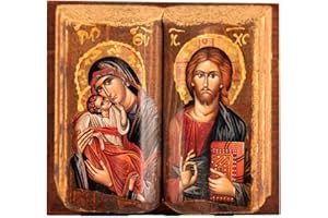 IconsGr Wooden Greek Christian Orthodox Wood Icon of Mother of Jesus & Jesus /Mp11