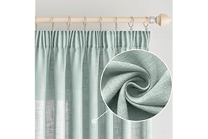 ‎EMEMA EMEMA Gardinen Vorhänge Leinenvorhang mit Kräuselband Voile Vorhang Leinenoptik Modern Halbtransparent für Wohnzimmer Dekoschal Küchengardinen Schlaufenschal Schlafzimmer Türkis 140 x 280 cm