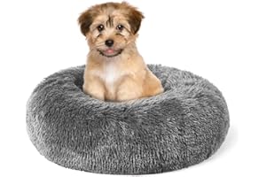 Liwqolx Dog Bed, Small Calming Cat Bed Washable Pet Bed Round Plush Donut Puppy Bed Dog Cushion, Machine Washable Cat Bed Light gray(40cm/15.7in)