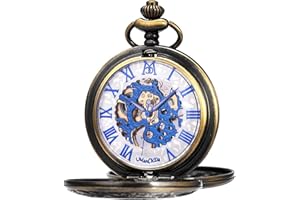 ManChDa Orologio Da Taschino Da Uomo Orologio Da Tasca Da Donna Con Catena Orologi Da Tasca Meccanici Inciso Steampunk Numeri Romani Vento A Mano Orologio Da Tasca