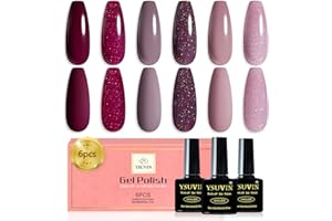 YSUVIN Semipermanente Unghie, 6 Colori Rosa Marrone Glitter Rosa Smalto Semipermanente Unghie, Smalto Unghie Soak Off UV/LED Lampada Nail Art Gel Unghie Set, 8ml