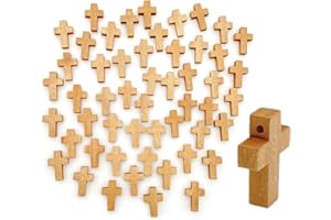 JZK 50x Pequeñas cruces de madera para bisutería, con orificio, mini madera encanto cuenta cruzada colgante cruz dije para hacer collares llaveros, accesorios diy para favores fiesta bautizo comunion