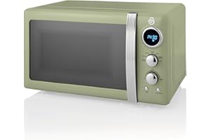Swan SM22030LGN Retro LED Digital Microwave with Glass Turntable, 5 Power levels & Defrost Setting, 20L, 800W, Green