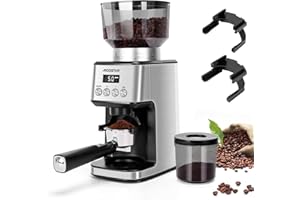 Aigostar Molinillo de Café Eléctrico, 52 Ajustes de Molido Molinillo Café de Cono, Grinder Electrico Para Café Espresso, Moledor Profesional con Pantalla Lcd Digital Precisa, Acero inoxidable, Plata