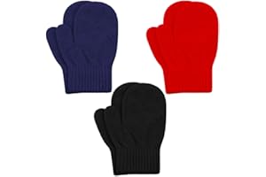 Cooraby 3 Pairs Toddler Stretch Mittens Winter Warm Knitted Magic Mittens Gloves