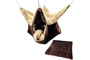 AUSYIWI Meerschweinchen Hängematte, Zweistöckige Hängematte für Kleintiere, Weiche und Warme Haustiere Käfig Haustier 20 * 20cm + 1 STK.Wollkissen 34 * 34cm für Hamster Hängematte, Frettchen Käfig