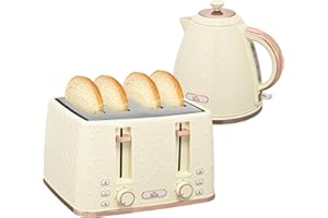 HOMCOM Kettle and Toaster Set, 1.7L 3000W Fast Boil Jug Kettle with Auto Shut Off, 4 Slice Toaster with 7 Level Browning Controls & Crumb Tray, UK Otter Thermostat, Beige