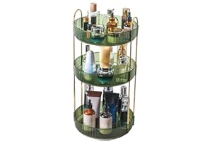 BSOMAM 360 Rotating Makeup Organiser,Cosmetic Storage Skincare Makeup Spinning Holder Lipsticks Brushes Perfume Display Stand Box for Vanity Desk, Dresser, Bathroom (Green 3Tier)