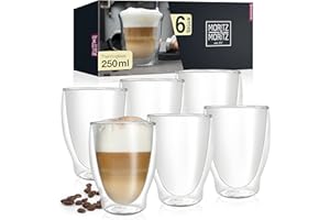 Moritz & Moritz Barista Milano 6 x 250 ml Cappuccino Gläser Doppelwandig – Doppelwandige Gläser für Kaffee, Tee oder Dessert - Spülmaschinengeeignet
