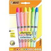 BIC Highlighter Grip Adjustable Bevel Tip Highlighters - Intense &amp; Pastel Colors, Assorted, Pack of 12