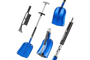 KADAX Zimowy zestaw samochodowy 3w1: aluminiowa składana łopata do śniegu, skrobaczka do szyb i szczotka do odśnieżania z teleskopowym uchwytem (Niebieski)