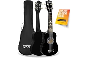 3rd Avenue Soprano Ukulele Beginner 21 Inch 4 Nylon Strings with Free Uke Bag – Black – FREE 1 Month Online Lessons