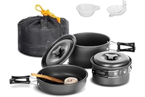 Lixada Set di pentole da campeggio, kit di pentole da campeggio leggero, padella antiaderente per 2 o 3 persone, campeggio, escursionismo, picnic