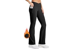 WILLIT Damen Thermo gefütterte Hosen Yogahose Bootcut Fleece Leggings Winter Warm Hose Flare Leggings Schlaghose Crossover Wasserdicht High Waist mit Taschen