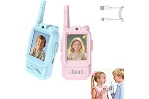 BAOMAEYEA Video Walkie Talkies for Kids,2 Pcs Wireless Rechargeable Walky Talkie Kids,Long Range Reliable Signal & Camera & Voice Changer,Communication Toy for Girls & Boys Indoor Outdoor Play(Blue+Pink)