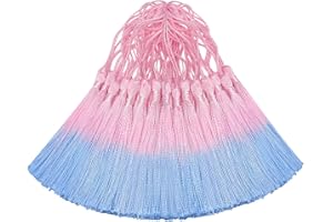 AOKBEAN 50PCS Mini Silk Tassel for Craft DIY Bookmark Cute Jewellery Making Beaded, Girl Earring, Keyring, Graduation, Small Key, Long Ribbon Fabric Sewing, Curtain Trim Door Home Decor (Pink Blue)