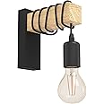 Eglo Townshend Wall Light, Vintage lamp for Living Room, Industrial Design downlighter, Retro Indoor Light Made of Steel and Wood, Black, Brown, E27 Socket