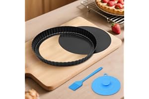 Highkit Stampo Crostata Fondo Amovibile 22 cm, Antiaderente Teglia Tortiera per Crostata,Stampi per Crostata Furbo, Stampo Quiche,Bordo Scanalato,Acciaio al Carbonio