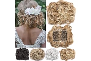 MY-LADY Short Messy Curly Dish Hair Bun Extension Easy Stretch hair Combs Clip in Ponytail Extension Scrunchie Chignon Tray Ponytail Hairpieces Strawberry Blonde mix Platinum Blonde