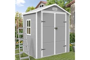 UDPATIO Outdoor Resin Storage Shed 6x4.5 FT, Plastic Garden Shed for Bike, Garbage Can, Tool, Outside Sheds & Outdoor Storage Storage Box with Lockable Door for Backyard, Patio, Lawn, Grey & White