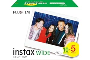 Fujifilm Instax WIDE Pellicola ISO 800, Foto Formato 62 x 99 mm, 50 Stampe (5 Pacchi da 10), Bianco