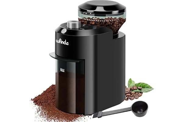 Kaffekvarn, elektrisk kaffekvarn Wancle, justerbar kaffekvarn för kaffebönor, med 28 exakta malningsinställningar för 12 koppar (plast, svart +