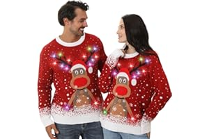 Kouric Maglione Natalizio Uomo con Luci, Maglione Natalizio Donna Divertenti, Girocollo Maglioni Natalizi Famiglia LED Ugly Christmas Sweater, Brutti Maglioni di Natale per Uomo/Donna/Coppia/Bambino