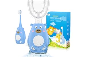 Ritalia® Cepillos de dientes electricos niños en forma de U. Cepillo electrico infantil ultrasónico inteligente, automático y recargable kidbrush (Azul)