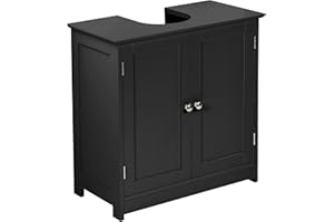 Taylor & Brown Under Sink Bathroom Cabinet Storage Cupboard Organiser Free Standing Wooden Sink Storage Unit Basin with Shelf, Black 60cm x 30cm x 60cm
