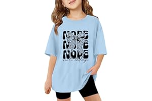 VUNCIO Kids Short Sleeve T Shirts Girls Round Neck Summer Teenage Girls Tshirts Fashion Graphic Cartoon Cute Casual Jogging Athletic School Children Tunic Tops Age 3-13 Years
